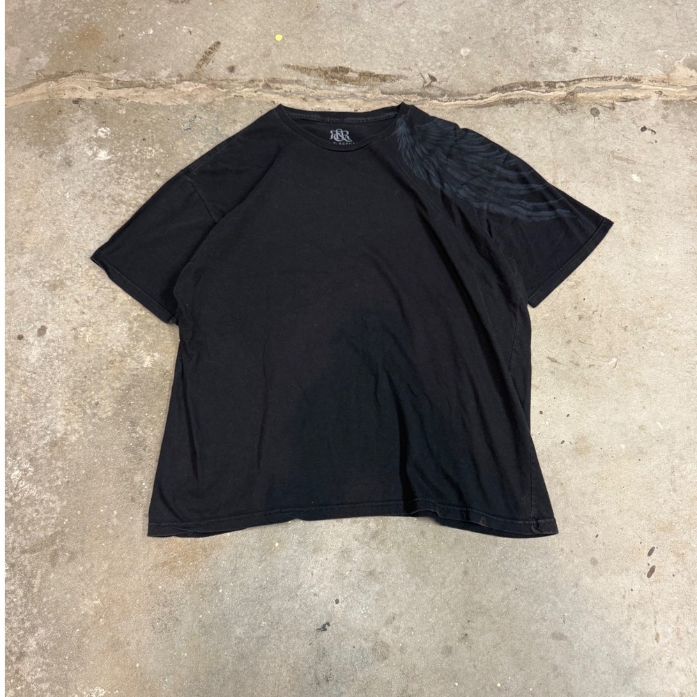 Rock & Republic Mens Black Wing Graphic Short Sleeve T-Shirt Cotton Crew Neck